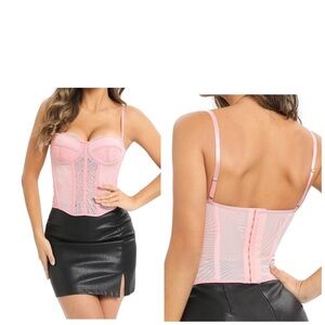 Elegant Pink Lace Corset Bustier Top With Straps L